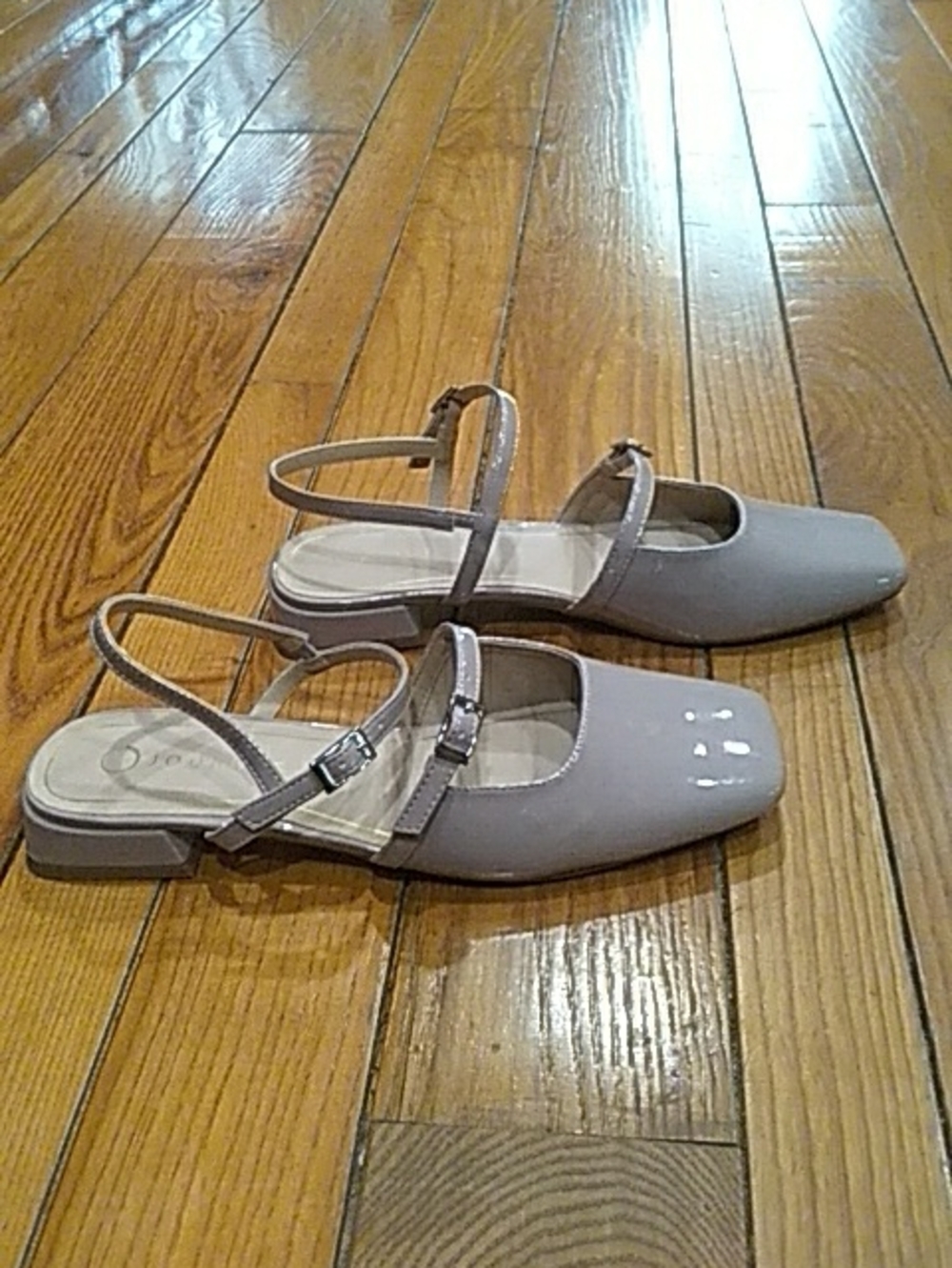 Patent Slingback Mules in Light Tan - Women's Low Block Heel
